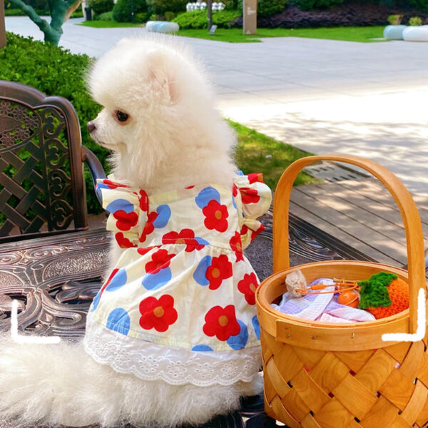 Spring And Summer Dog Clothes Cat Clothing Pet Cotton Floral Slip Dress Mesh Skirt Dress - Image 2