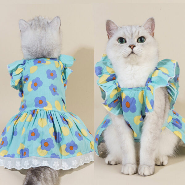 Spring And Summer Dog Clothes Cat Clothing Pet Cotton Floral Slip Dress Mesh Skirt Dress - Image 10