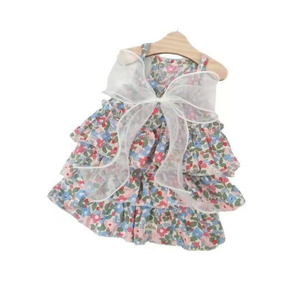 Spring And Summer Dog Clothes Cat Clothing Pet Cotton Floral Slip Dress Mesh Skirt Dress - Image 3