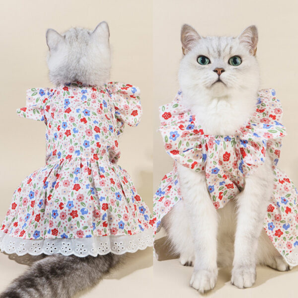 Spring And Summer Dog Clothes Cat Clothing Pet Cotton Floral Slip Dress Mesh Skirt Dress - Image 9